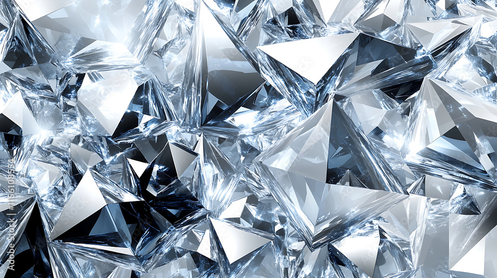 A captivating image of a cluster of geometric crystal shapes, each with sharp edges and smooth, reflective surfaces A captivating image of a cluster of geometric crystal shapes, each with sharp edges and smooth, reflective surfaces