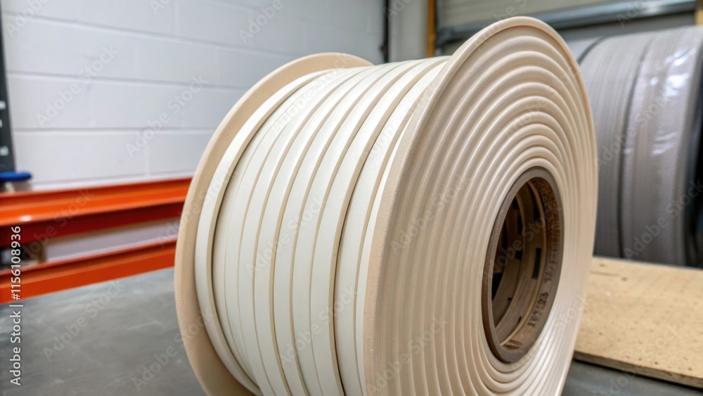 A detailed inspection of flexible molding strips coiled in a neat spool showcasing their ability to contour to curved walls with a soft sheen that indicates highquality A detailed inspection of flexible molding strips coiled in a neat spool showcasing their ability to contour to curved walls with a soft sheen that indicates highquality