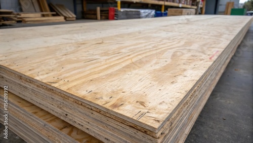 A close view of a large plywood scrap its surface showing the effects of wear with scratches and dings yet still revealing beautiful layers of grain underneath. photo