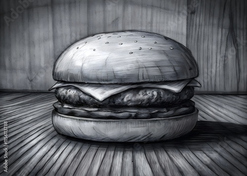 Artistic Classic Burger Black White Sketch Minimalist Design photo