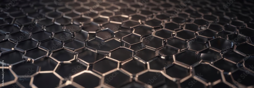 Naklejka premium High-tech hexagonal metal grid with soft ambient lighting, grid pattern, minimalist