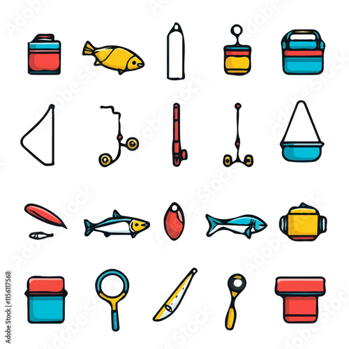 Fishing Icons with Color Set – Stylish and Functional Icons Perfect for Fishing, Sport, and Water Activities
