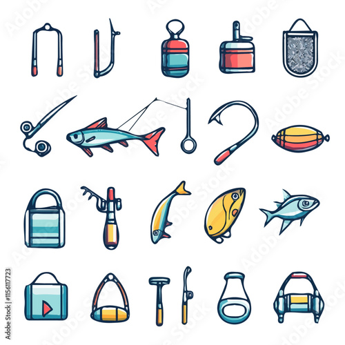 Fishing Icons with Color Set – Stylish and Functional Icons Perfect for Fishing, Sport, and Water Activities
