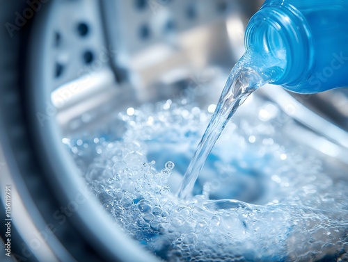 water pouring into a washing machine drum, creating a foamy and bubbly effect, showcasing the cleaning process, creating a dynamic and visually engaging image photo