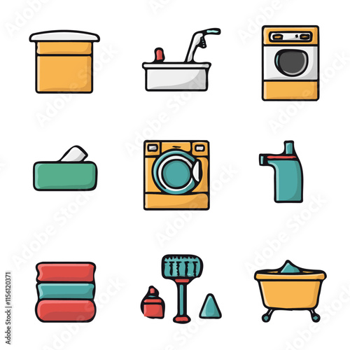 Colorful Icons Set of Laundry – Creative and Practical Icons for Washing, Laundry, and Cleaning Design
