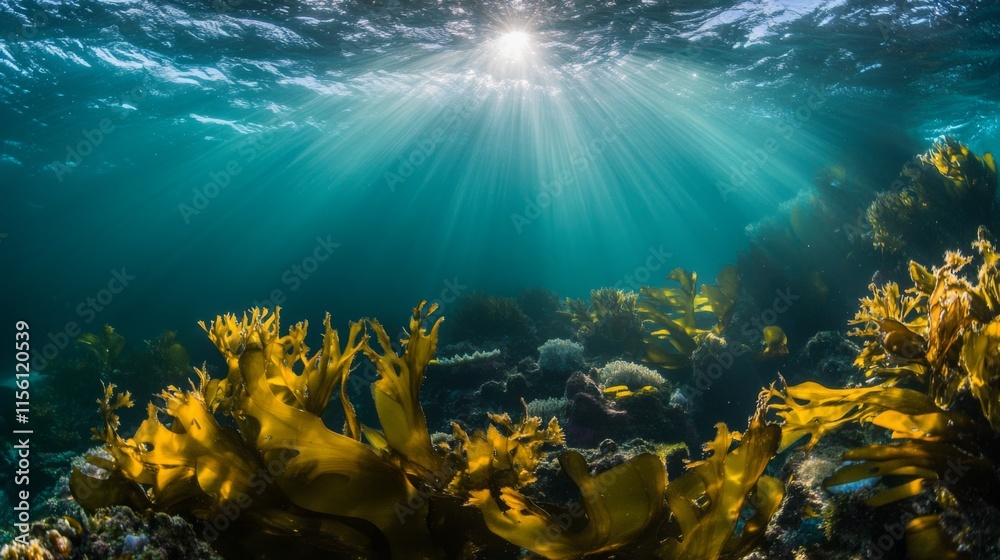 Naklejka premium Vibrant Marine Ecosystem with Soft Light Rays