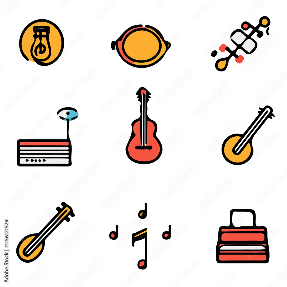 Obraz premium Music Icons with Color Set – Stylish and Dynamic Icons Perfect for Music, Audio, and Entertainment Projects 