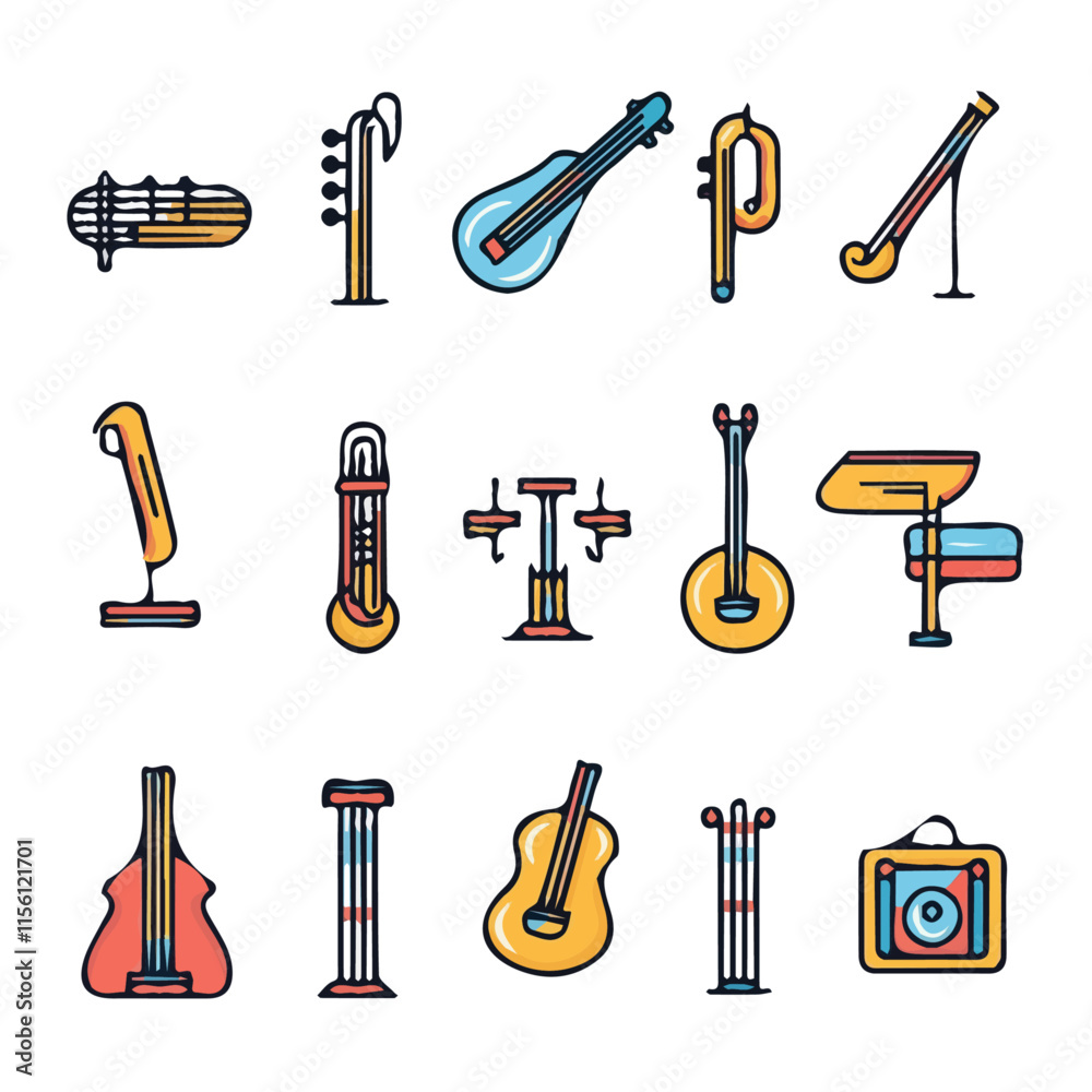 Obraz premium Music Icons with Color Set – Stylish and Dynamic Icons Perfect for Music, Audio, and Entertainment Projects 