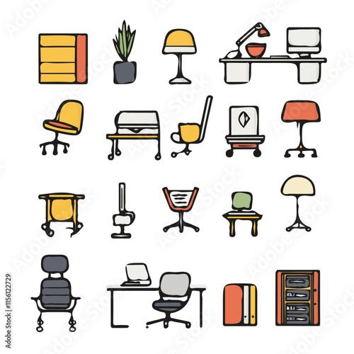 Colorful Icons Set of Office – Creative and Functional Icons for Workplace, Business, and Office Design
