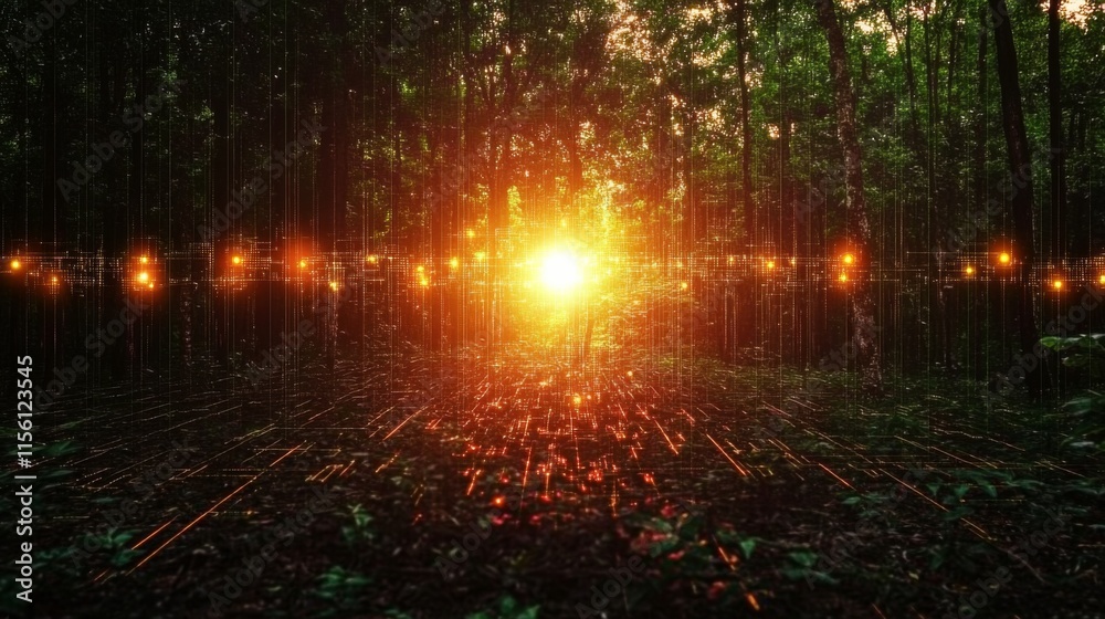 Naklejka premium Bright Dynamic Angles in Modern Forest Setting