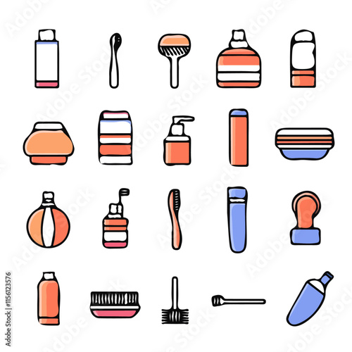 Colorful Icons Set of Perso – Creative and Vibrant Icons for Hand Soap, Toothbrush, and Hygiene Design