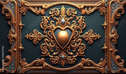 Luxurious ornate design featuring a heart in intricate details. Perfect for vintage, romantic, or high-end branding projects.