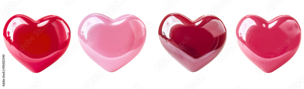 Set / Collection of pink hearts isolated on transparent background PNG