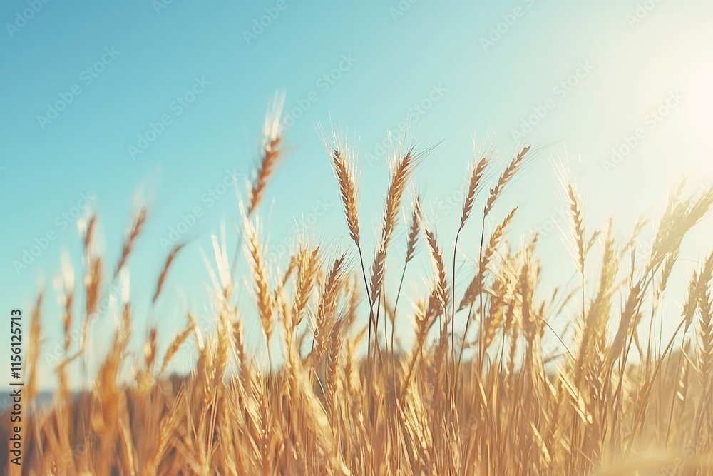 Golden wheat field swaying under clear blue sky. Golden wheat field swaying under clear blue sky.