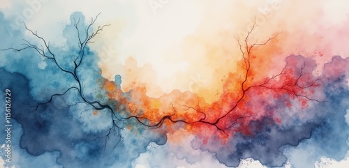 Vibrant abstract watercolor artwork featuring dynamic colors blending seamlessly, perfect for backgrounds, marketing materials, and artistic projects.