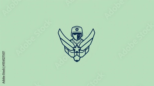 Emblem of a soldier with wings, symbolizing air force, ideal for badges and logos photo