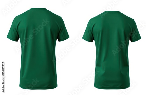 Wallpaper Mural Blank dark green short sleeve t-shirts front, back view. Design template isolated on white background. Use as mockup for printing. Great for apparel design. Suitable for various fashion industries. Torontodigital.ca
