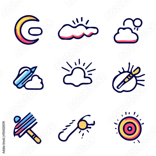 Colorful Weather Icons – Artistic and Fun Set of Weather Icons, Vector Art for Weather and Digital Projects
