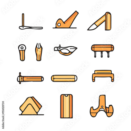 Woodwork Icons with Color Set – Stylish and Detailed Woodworking Icons, Perfect for Digital and Graphic Design
