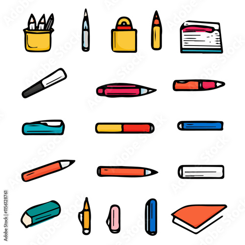 Colorful Icons Set of Writing – Vibrant and Creative Writing Icons, Modern Vector Art for Design Projects