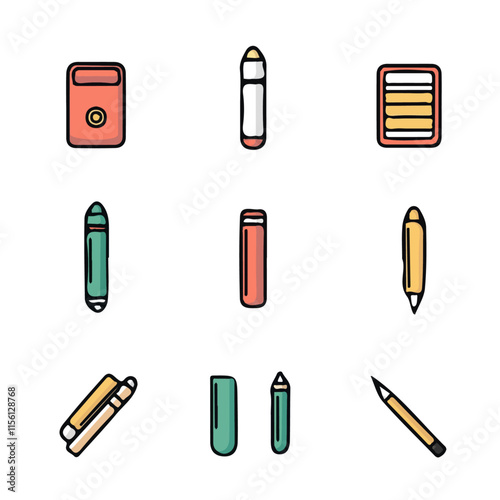 Colorful Icons Set of Writing – Vibrant and Creative Writing Icons, Modern Vector Art for Design Projects