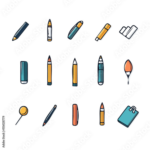 Colorful Icons Set of Writing – Vibrant and Creative Writing Icons, Modern Vector Art for Design Projects