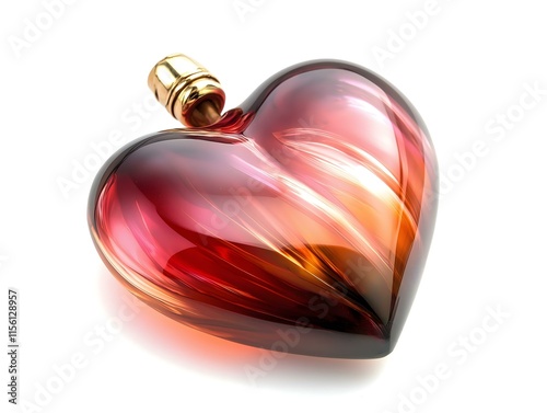 a heart-shaped pendant crafted from deep red glass with amber highlights, creating a luxurious and elegant image perfect for jewelry design or advertising photo