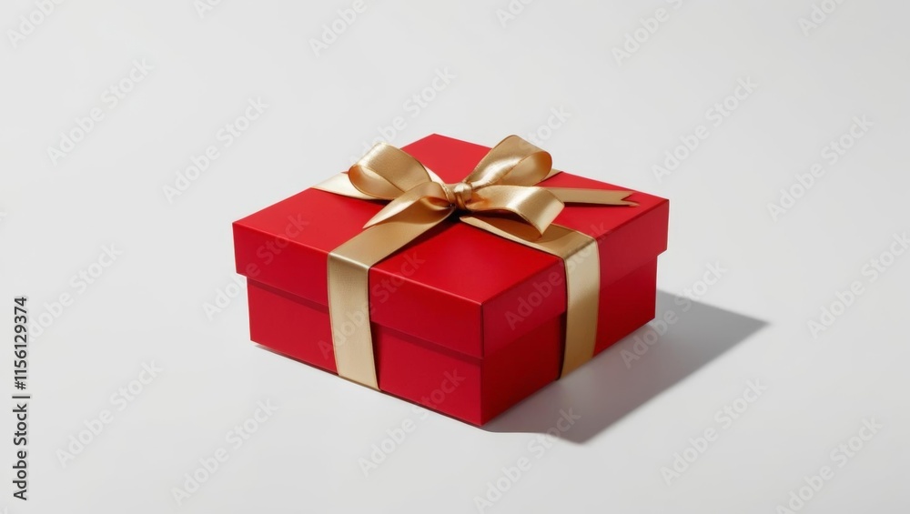 Fototapeta premium Red Gift Box with Golden Ribbon on White Background