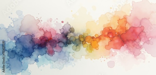 Vibrant watercolor splashes blend harmoniously, creating a colorful abstract design ideal for artistic projects, branding, and creative presentations.