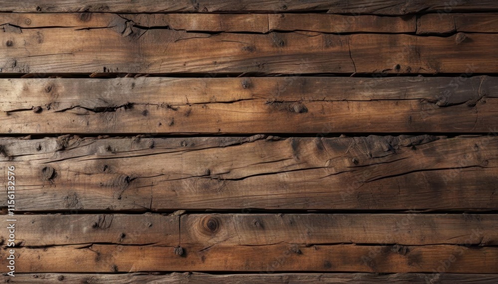 Naklejka premium Distressed wood texture with horizontal cracks and worn wooden planks , wood, texture