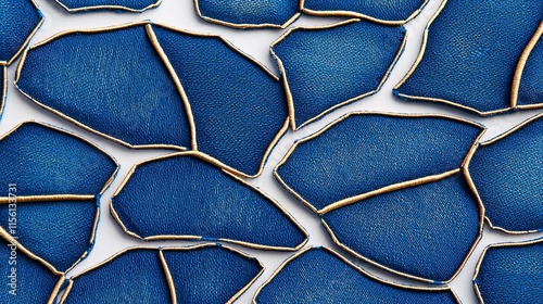 Distressed blue jeans fabric, torn edges, intricate denim fiber details