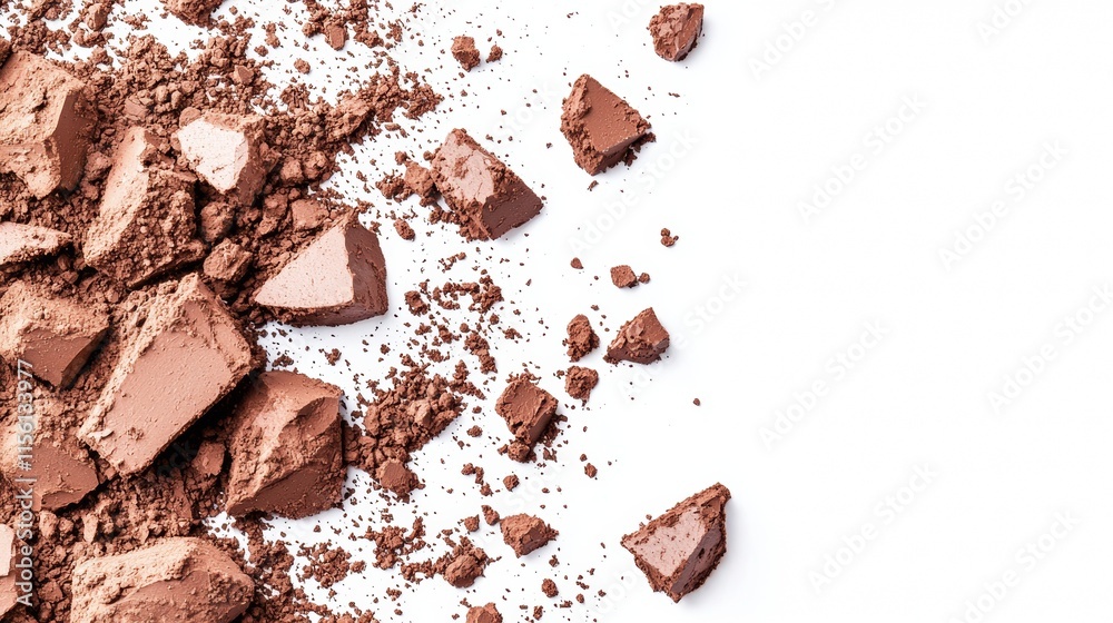 Fototapeta premium Crushed brown eyeshadow scattered on a white surface highlighting texture and color variation