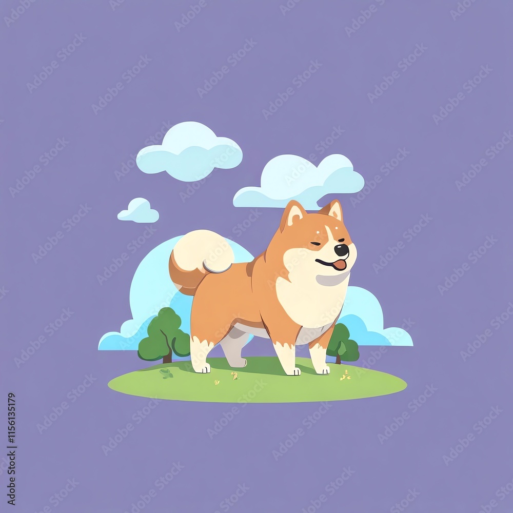 Adorable Shiba Inu in a Sunny Meadow: A Delightful Cartoon Illustration Adorable Shiba Inu in a Sunny Meadow: A Delightful Cartoon Illustration