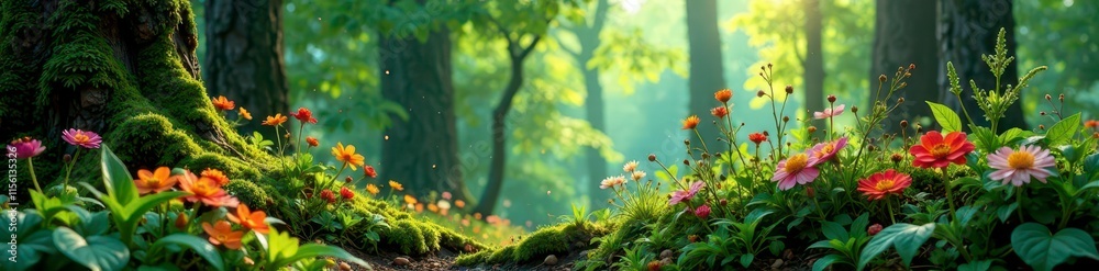 Obraz premium Lush collection of rare and colorful forest herbs, forest herbs, plant forest