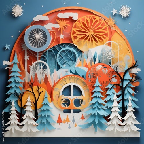 Paper cut natural forest