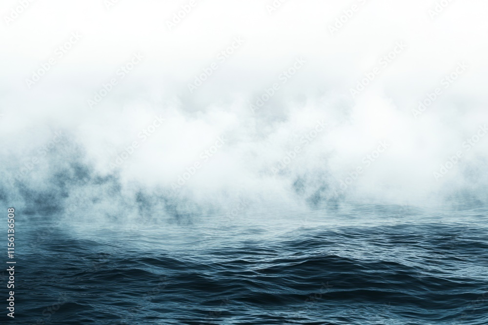 Fototapeta premium Misty ocean scene with dark blue water and thick fog.