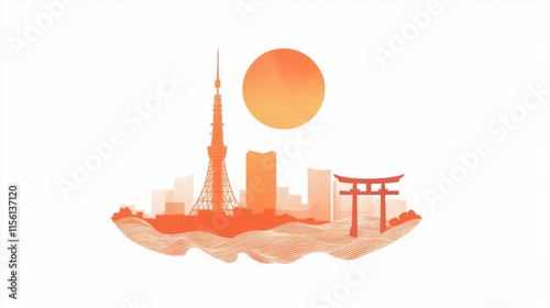 Tokyo skyline sunset silhouette. generative ai