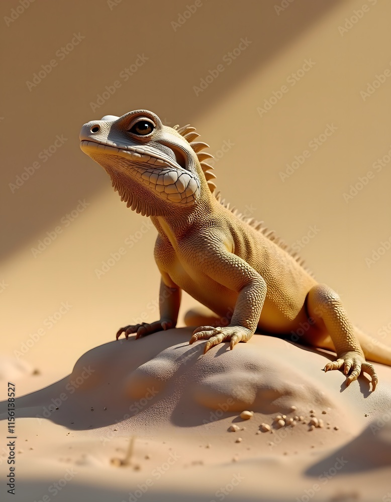 Fototapeta premium Pale Desert Lizard Basking Sand Dune Sunlight Scenic