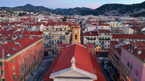 Cote d Azur in France, drone view of luxury resort on the French Riviera, Nice seaport aerial view, Nice harbour with yachts, famous holiday destination in France