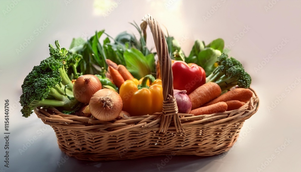 Organic Vegetables Displayed Freshly Picked in a Rustic Market Basket Organic Vegetables Displayed Freshly Picked in a Rustic Market Basket