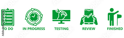 KANBAN Vector Illustration banner with icons%09