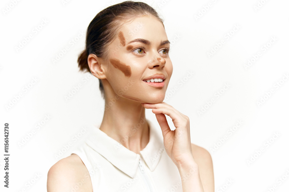 Young woman with facial uniqueness smiling confidently in a minimalist setting, showcasing natural beauty and self-acceptance. Young woman with facial uniqueness smiling confidently in a minimalist setting, showcasing natural beauty and self-acceptance.