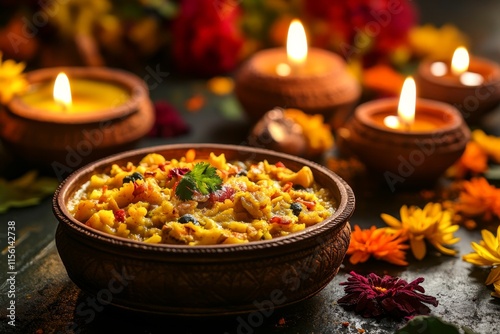 Colorful festive dishes celebrating the joy of diwali traditions and culinary heritage photo