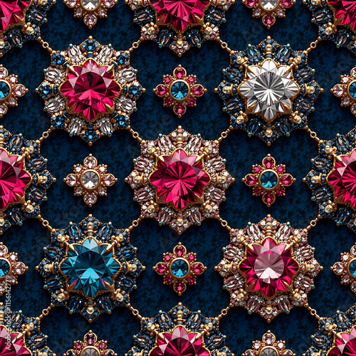 Beautiful realistic jewelry wallpaper. Seamless repeat pattern for wallpaper, fabric and paper packaging, curtains, duvet covers, pillows, digital print. digital art new image 