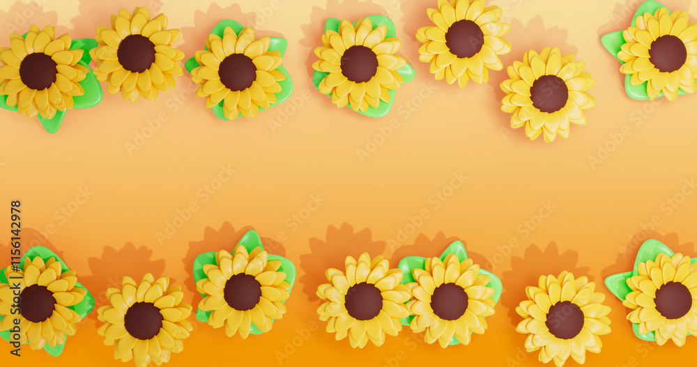 Fototapeta premium Sunflower Background 3D Cartoon Render