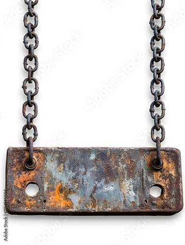 Rusty Iron Sign, Rectangular Shape, Hanging with Chains, Abstract Image for Advertising Campaigns, Creatives, Advertisements. photo