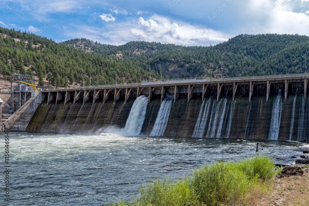 Water from the Missouri River cascades into the spillway of the Hauser Dam near Helena, Montana, USA Water from the Missouri River cascades into the spillway of the Hauser Dam near Helena, Montana, USA