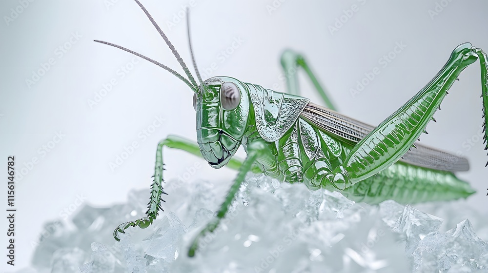 Fototapeta premium Glass Grasshopper on Ice Crystals