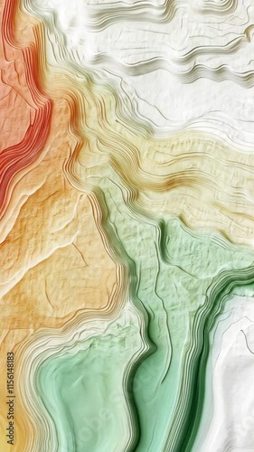 Colorful topographic map showcasing intricate layers of terrain in vibrant hues