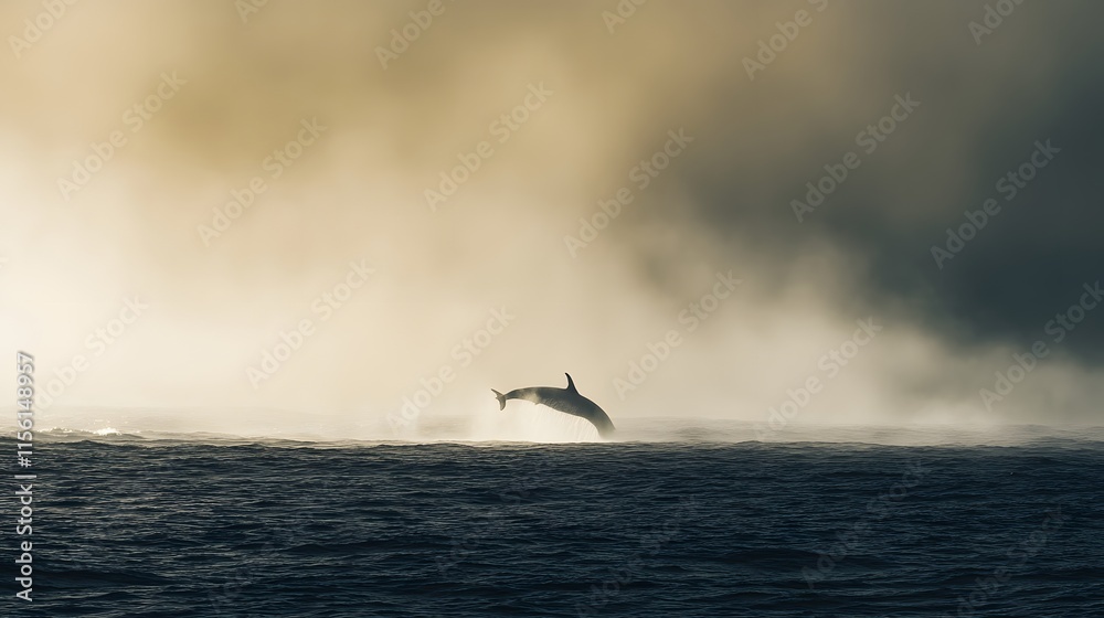 Fototapeta premium Orca Leaps Through Misty Ocean Waters